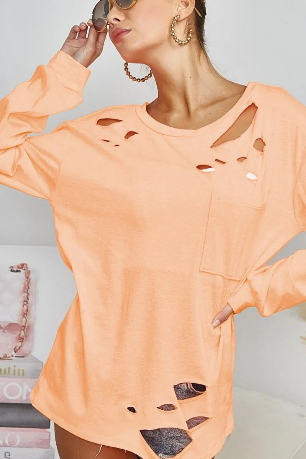 BiBi Triblend Laser Cut Detailed T-Shirt for Women - Soft Comfort Fit Casual Tee for Everyday Wear, Outings & Layering