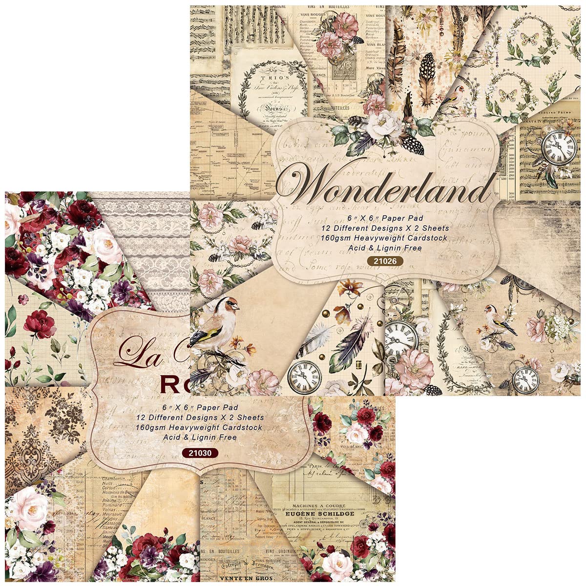 Vintage Scrapbooking Paper Pad 6x6 Inches - 48 Sheets Decorative Origami Paper, Patterned Cardstock for DIY Crafts, Journaling, Gift Wrapping, Photo Albums & Card Making - Style 12 (Ideal for Scrapbookers, Crafters & Stationery Lovers)