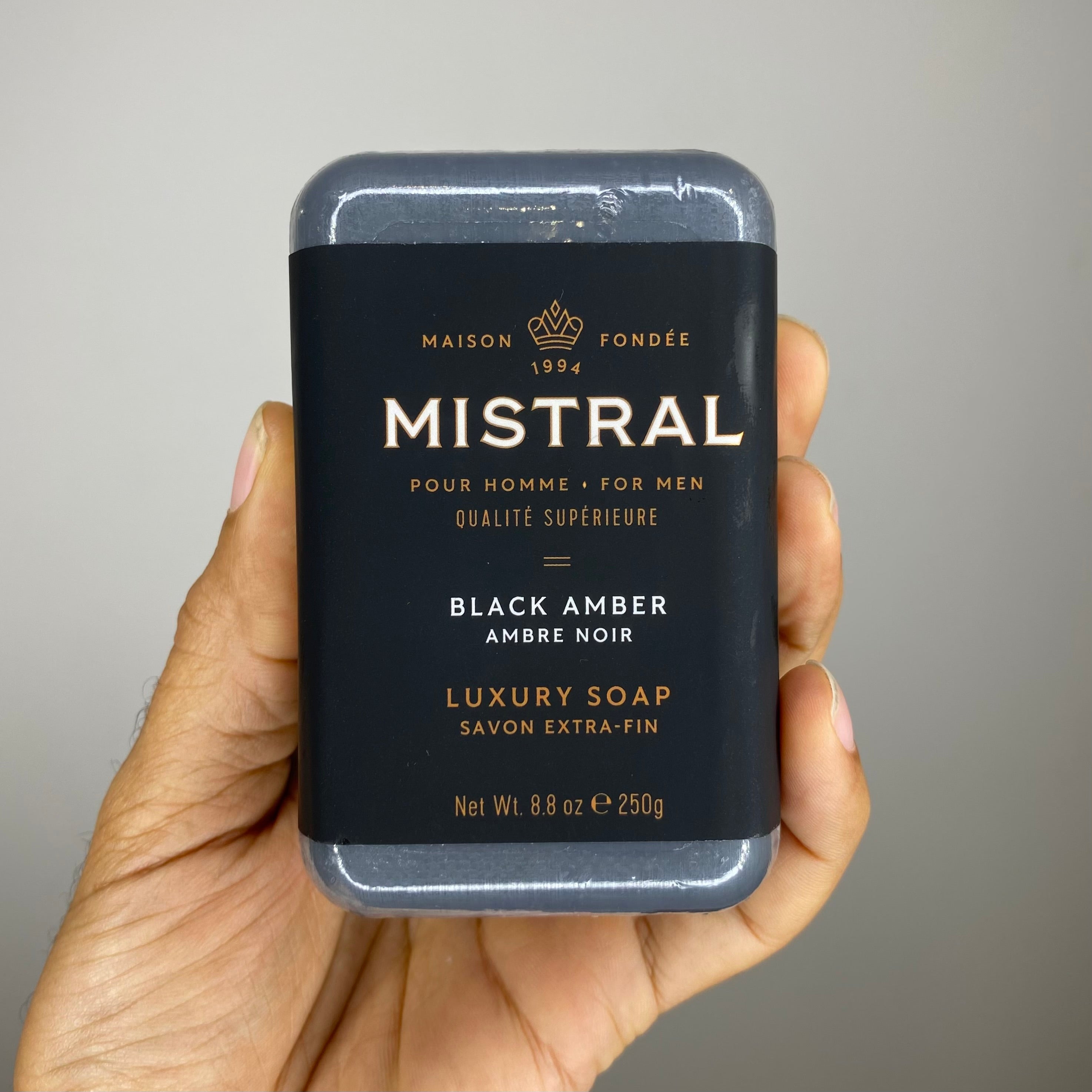 Black Amber Mistral Men's Bar Soap - Luxury Fragrance Soap for Men, Natural Skin Cleansing & Moisturizing - Perfect for Daily Shower, Gym & Travel