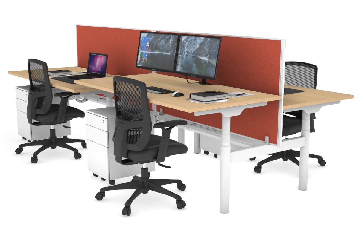 Flexi Premium Height Adjustable 4-Person H Bench Workstation - White Frame [1200L x 800W with Cable Management] - Ideal for Office, Coworking Spaces & Collaborative Work Environments