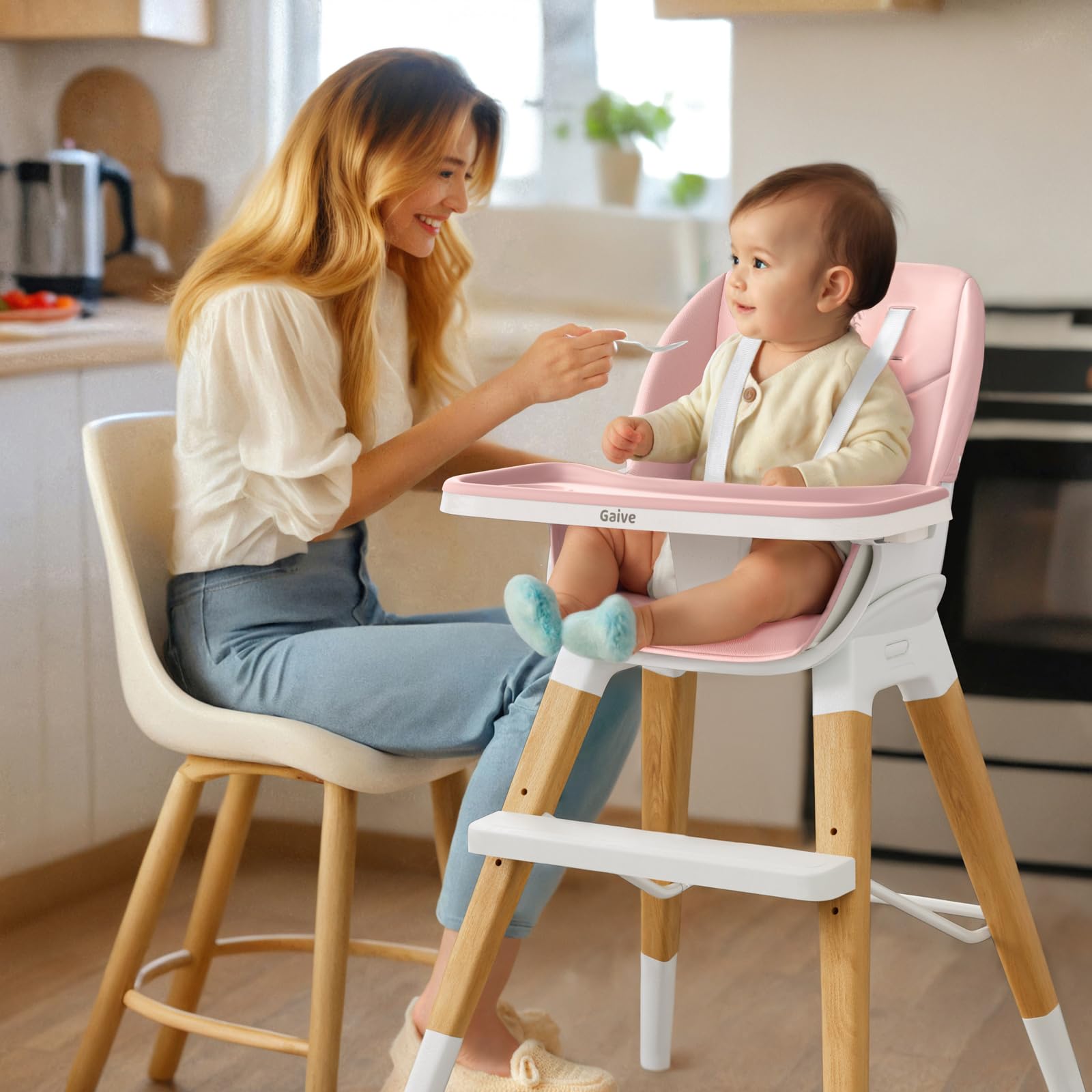8-in-1 Convertible Wooden Baby High Chair with Tray - Adjustable Toddler Feeding Chair, Booster Seat & Learning Table - Easy to Clean, Space-Saving Design - Perfect for Dining, Homeschooling & Family Time