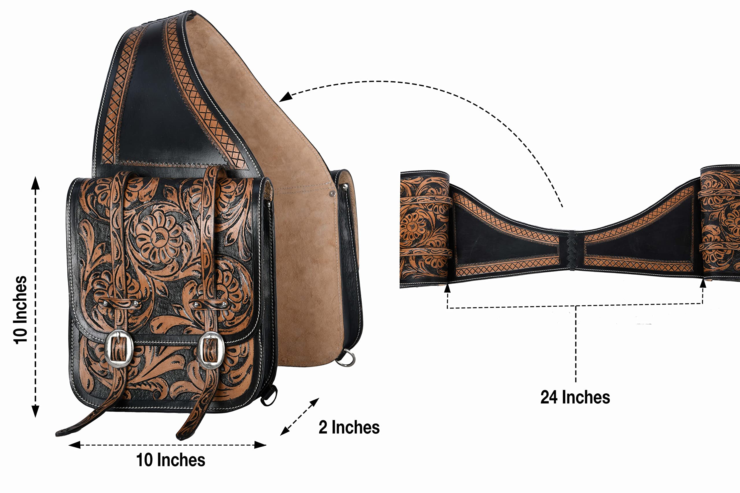 Premium Full-Grain Buffalo Leather Western Saddle Bag - Hand-Tooled Equestrian Trail Riding Accessory for Horses | Durable & Stylish for Ranch Work, Horse Shows & Outdoor Adventures
