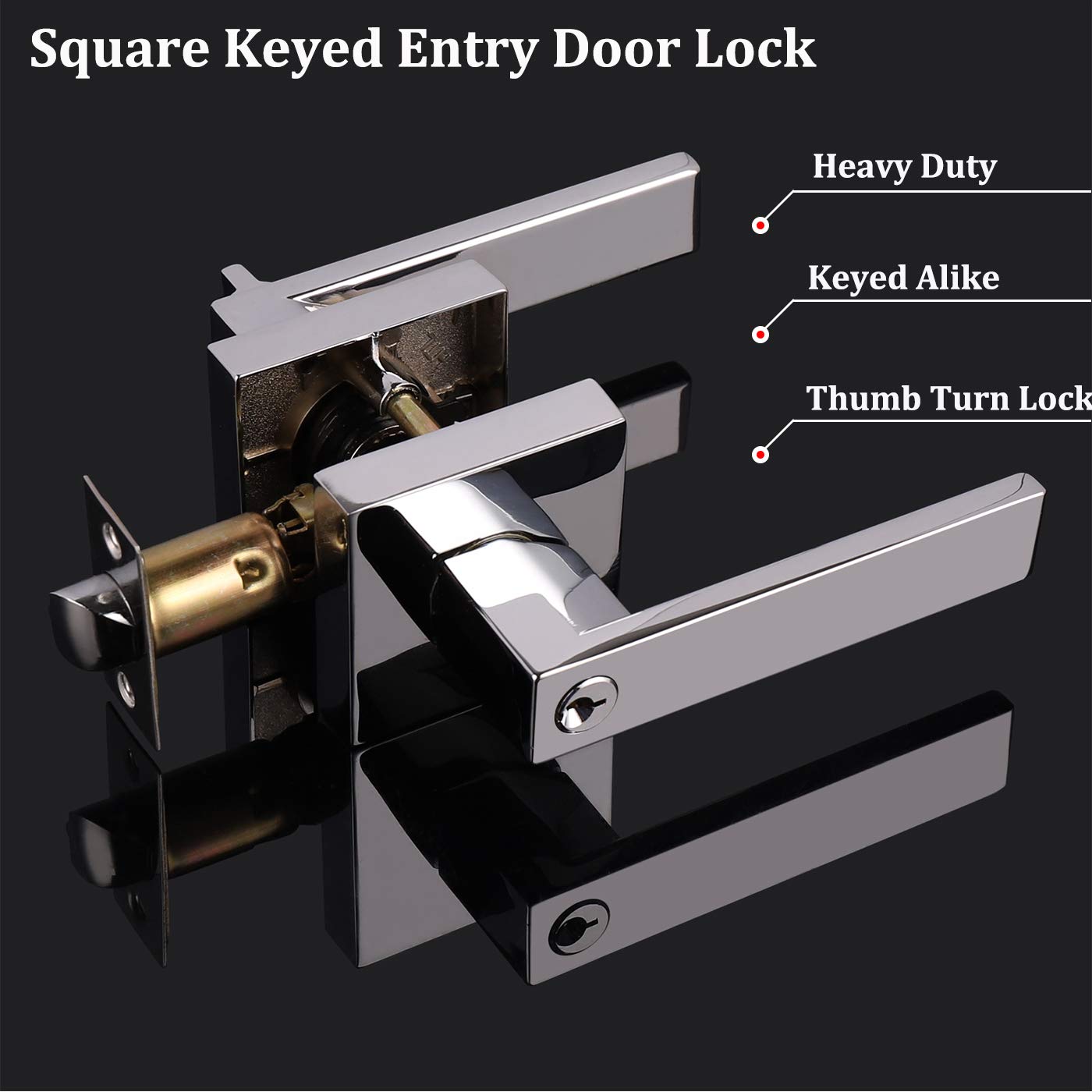 Gobrico 3 Pack Square Entry Door Locks - Polished Chrome Entrance Levers with Matching Keys - Secure & Stylish Home Security for Front Doors, Back Doors & Office Entrances