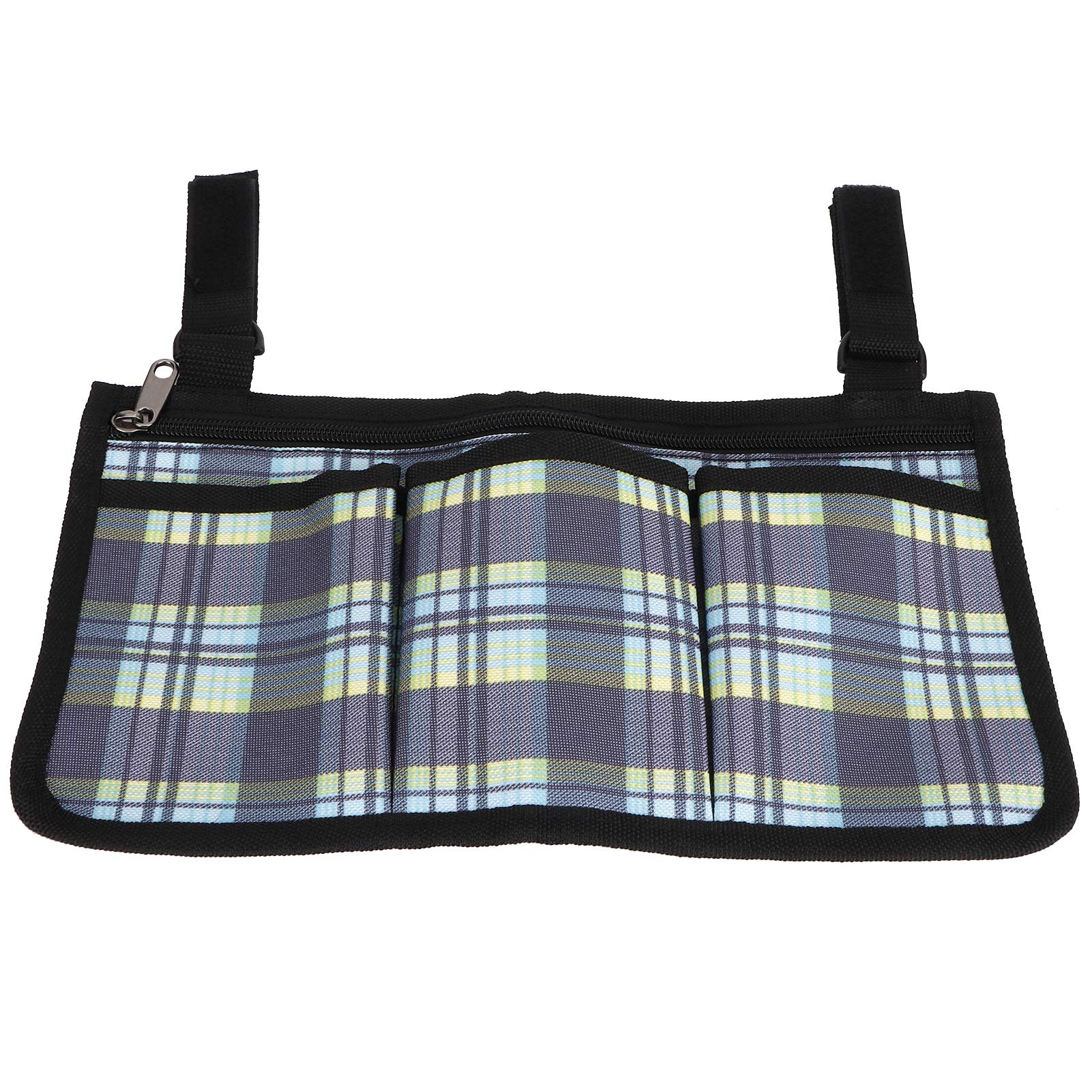 Multifunctional Wheelchair Storage Bag - Scooter Side Organizer with Multiple Pockets for Wallet, Snacks & Accessories | Water-Resistant Rollator Organizer (Blue Plaid) | Perfect for Daily Commute, Shopping & Outdoor Activities