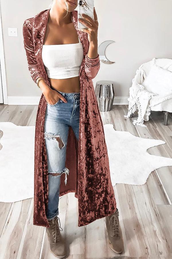 Elegant Solid Color Velvet Long Coat for Women - Winter Fashion Outerwear for Parties, Weddings & Formal Events