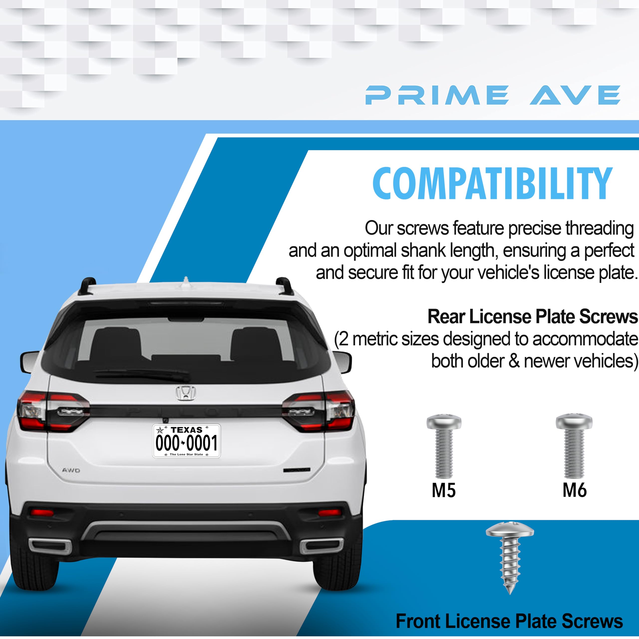 Rust-Proof Stainless Steel License Plate Screws for Cars - Universal Fit for Honda, Acura & Most Vehicles - Secure Front/Rear Plates, Frames & Covers - Perfect for Daily Driving & Car Shows