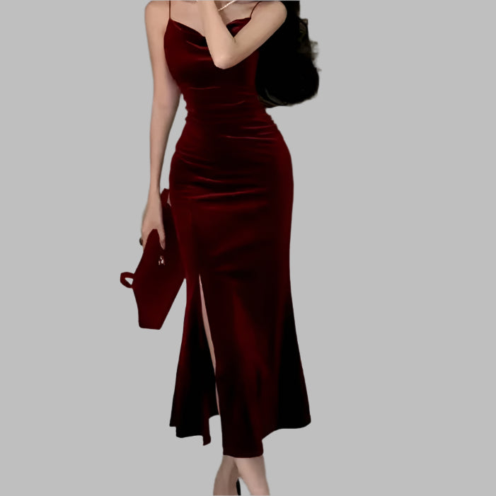 Athena Velvet Bodycon A-Line Midi Dress for Women - Elegant Party, Cocktail & Evening Wear - Stretchy Comfort Fit for Night Out, Date Night & Special Occasions
