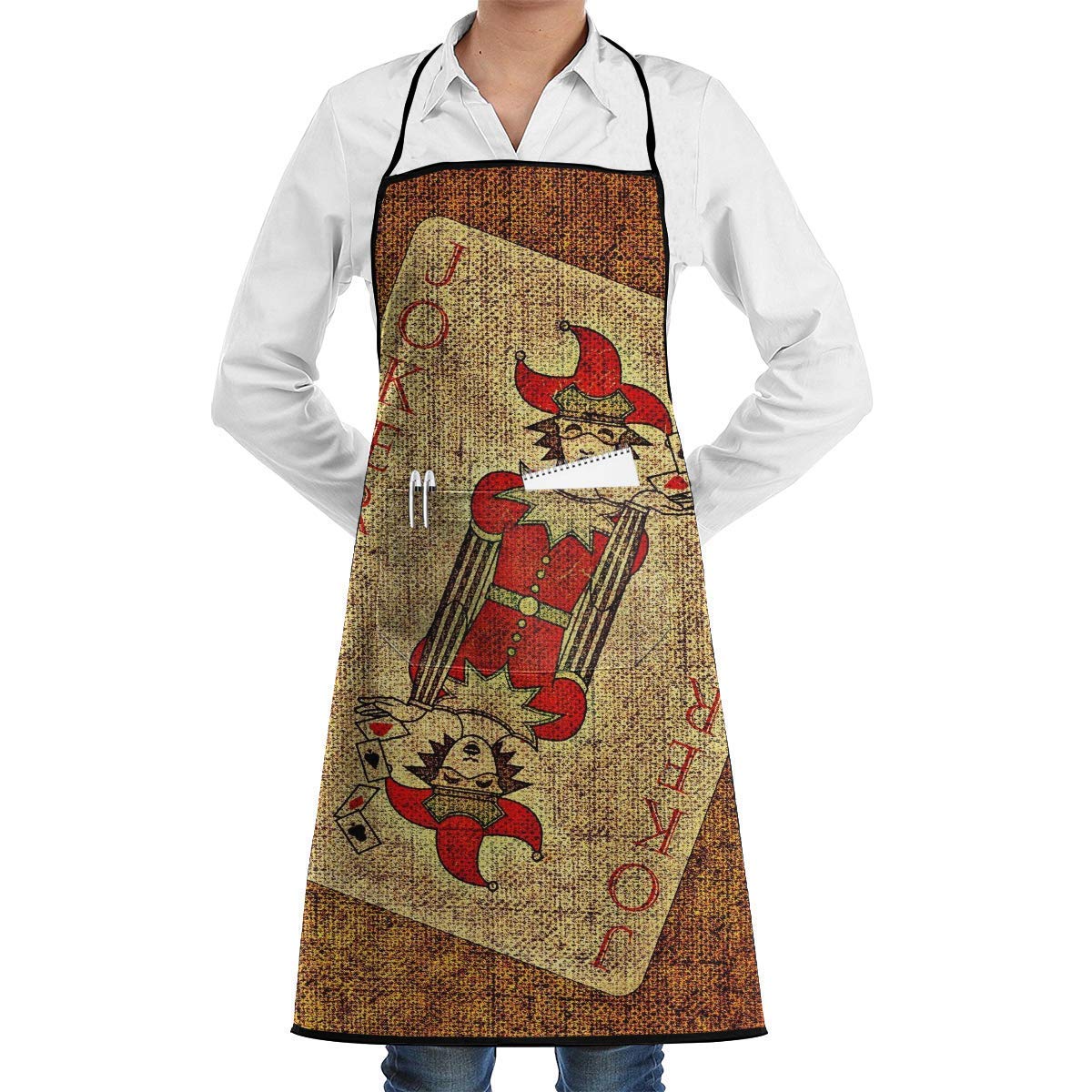 GREATN Solitaire Red Joker Waiter Apron with Pocket - Black Kitchen Cooking Apron for Men & Women - Perfect for Restaurants, Crafting & Home Cooking