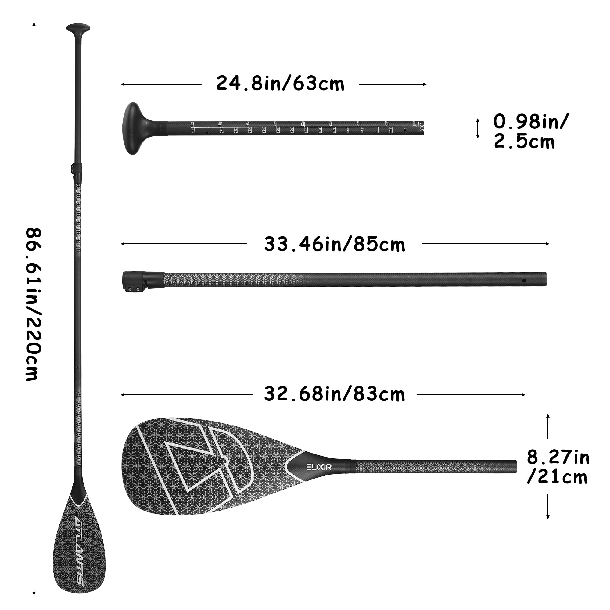 **AQUABONA 3-Piece 100% Carbon Fiber SUP Paddle - Adjustable, Lightweight & Durable Stand Up Paddle Board Oar for Kayaking, Surfing & Water Sports (Floating, Black)**    *(Perfect for Ocean, Lake & River Adventures – Ideal for Beginners & Professionals!)*