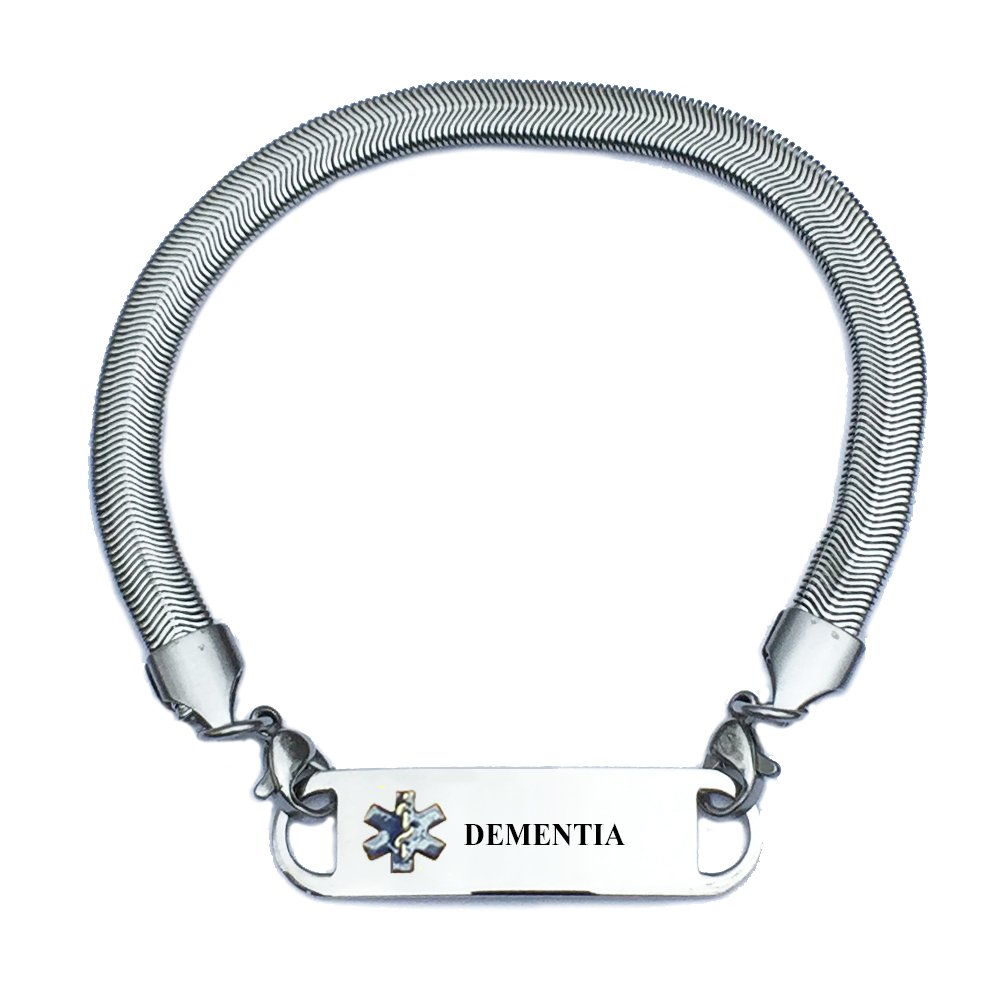 Pre-Engraved Chevron Pattern Dementia Medical Alert Bracelet for Women - Stylish Safety Jewelry for Alzheimer's Patients & Seniors