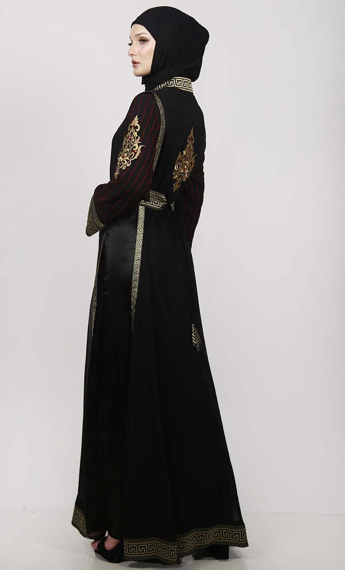 Elegant Black Golden Lace Georgette Shrug with Multi-Panel Design - Perfect for Evening Parties, Weddings & Special Occasions