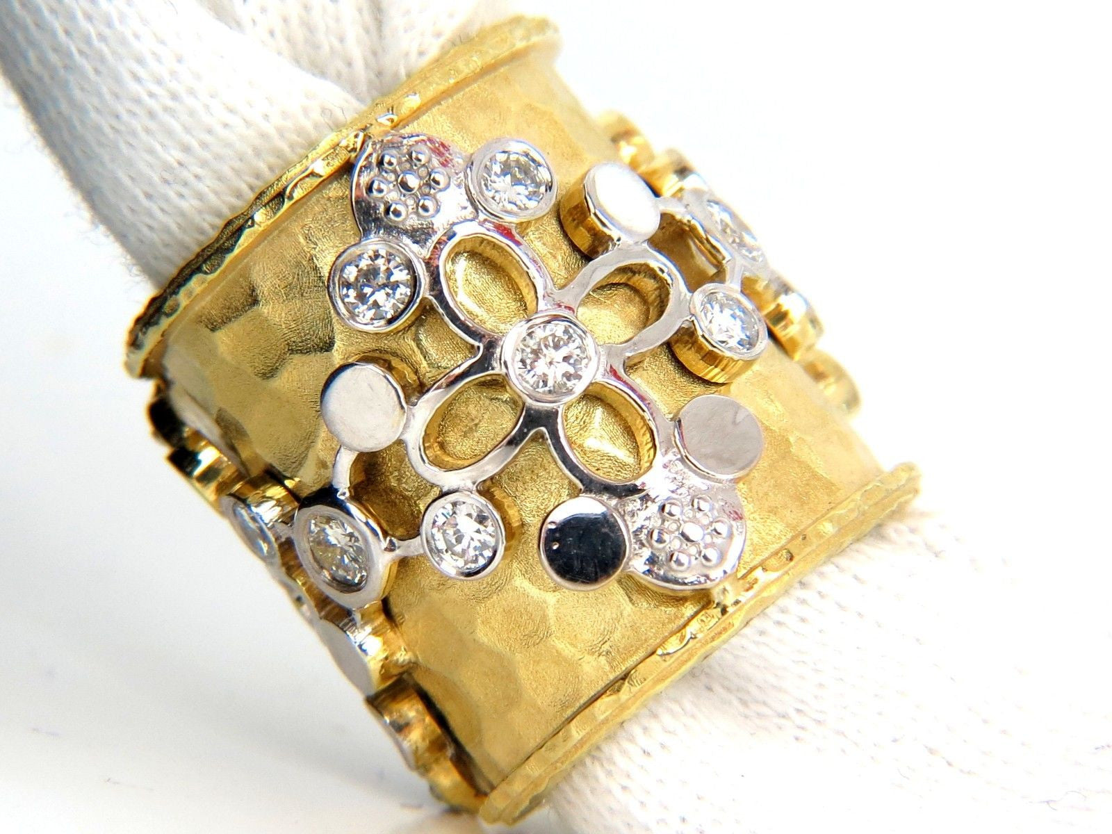 1.10CT 14K Gold Diamond Spanish Gothic Deco Revival Hammered Finish Band Ring - Vintage Inspired Jewelry for Weddings, Anniversaries & Special Occasions