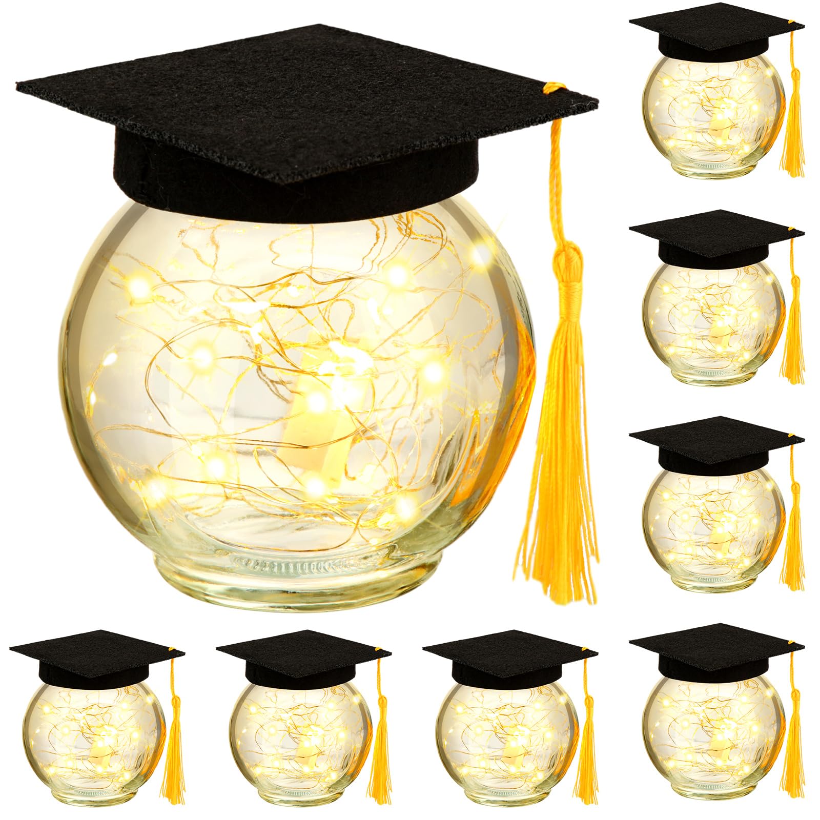 8 Pack Firefly Fairy Star Jar Lanterns with Graduation Hats - LED Mason Jar Lights for Graduation Party Decor, Wedding Centerpieces, Garden & Yard Lighting - Perfect Graduation Gift for Her, Home and Outdoor Decorations