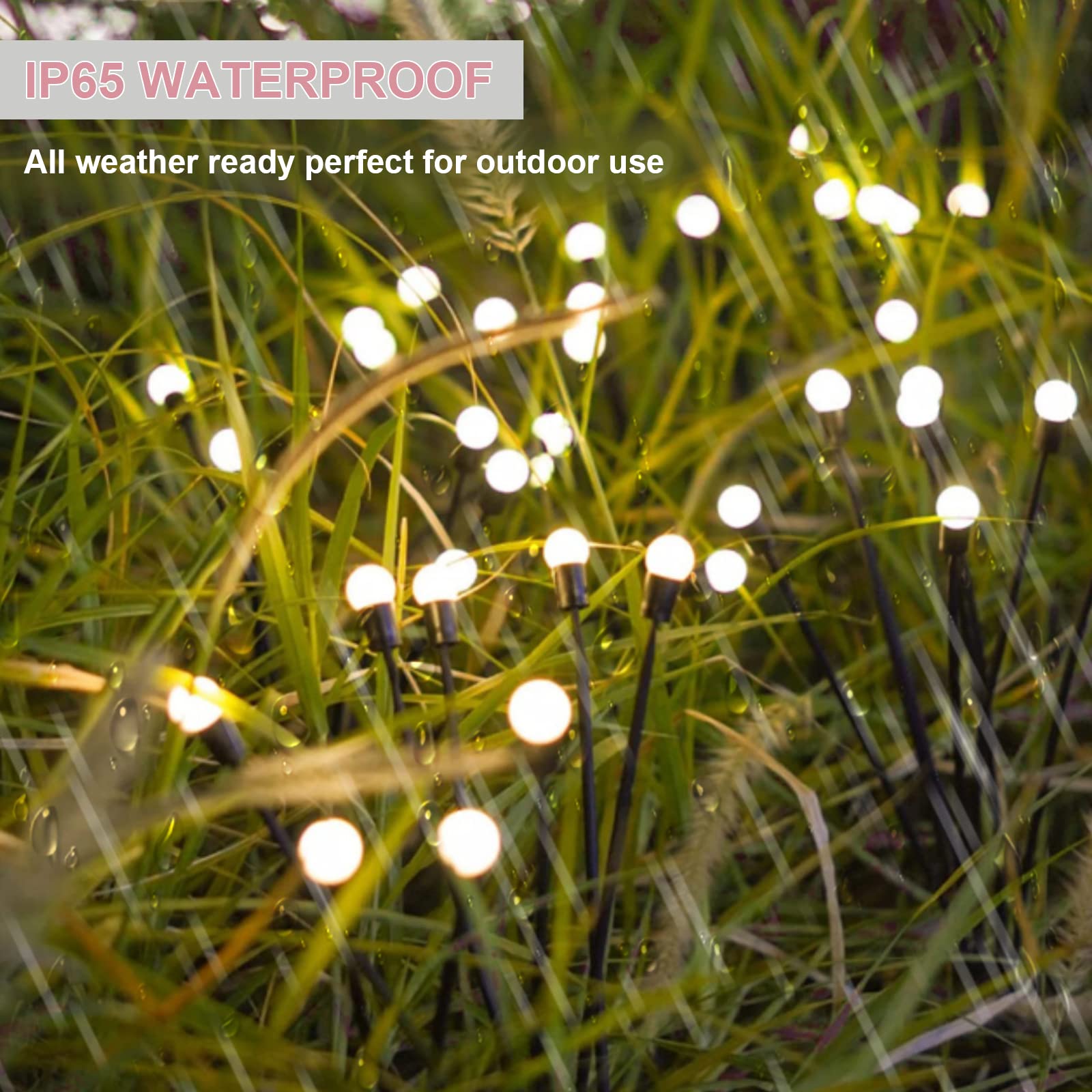 80 LED Solar Firefly Lights Outdoor Waterproof - Warm White Solar Powered Garden Lights for Yard, Patio, Pathway Decoration - 10PCS - Perfect for Backyard, Wedding, Party & Landscape Lighting