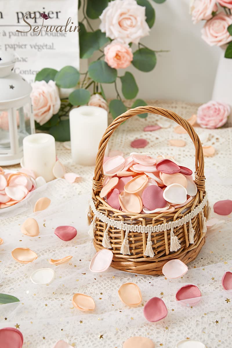 Serwalin Artificial Silk Wedding Bouquets & 300Pcs Rose Petals - Rose Gold Pink Bridal Flowers for Wedding Decorations, Aisle Scattering, Table Centerpieces & Romantic Events