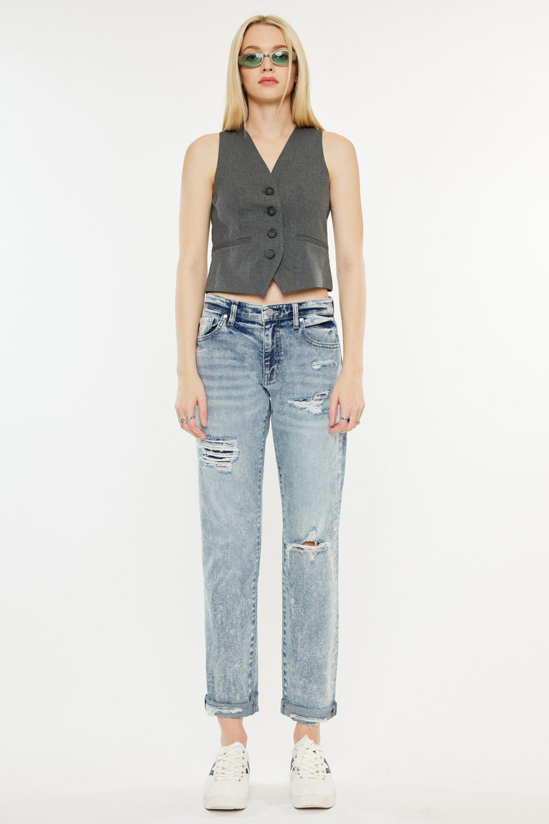 Alena Mid Rise Slim Boyfriend Jeans for Women - Comfortable Stretch Denim Pants - Casual Everyday Wear for Work & Weekend Outfits