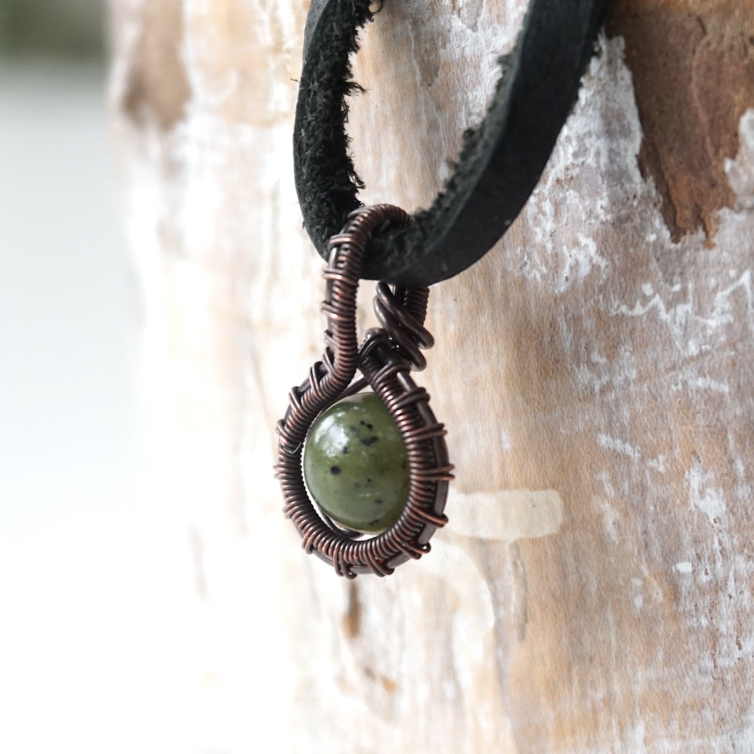 Green Jade Charm Necklace with Antiqued Copper Pendant - Elegant Spiritual Jewelry for Women, Perfect for Meditation, Yoga & Boho Fashion