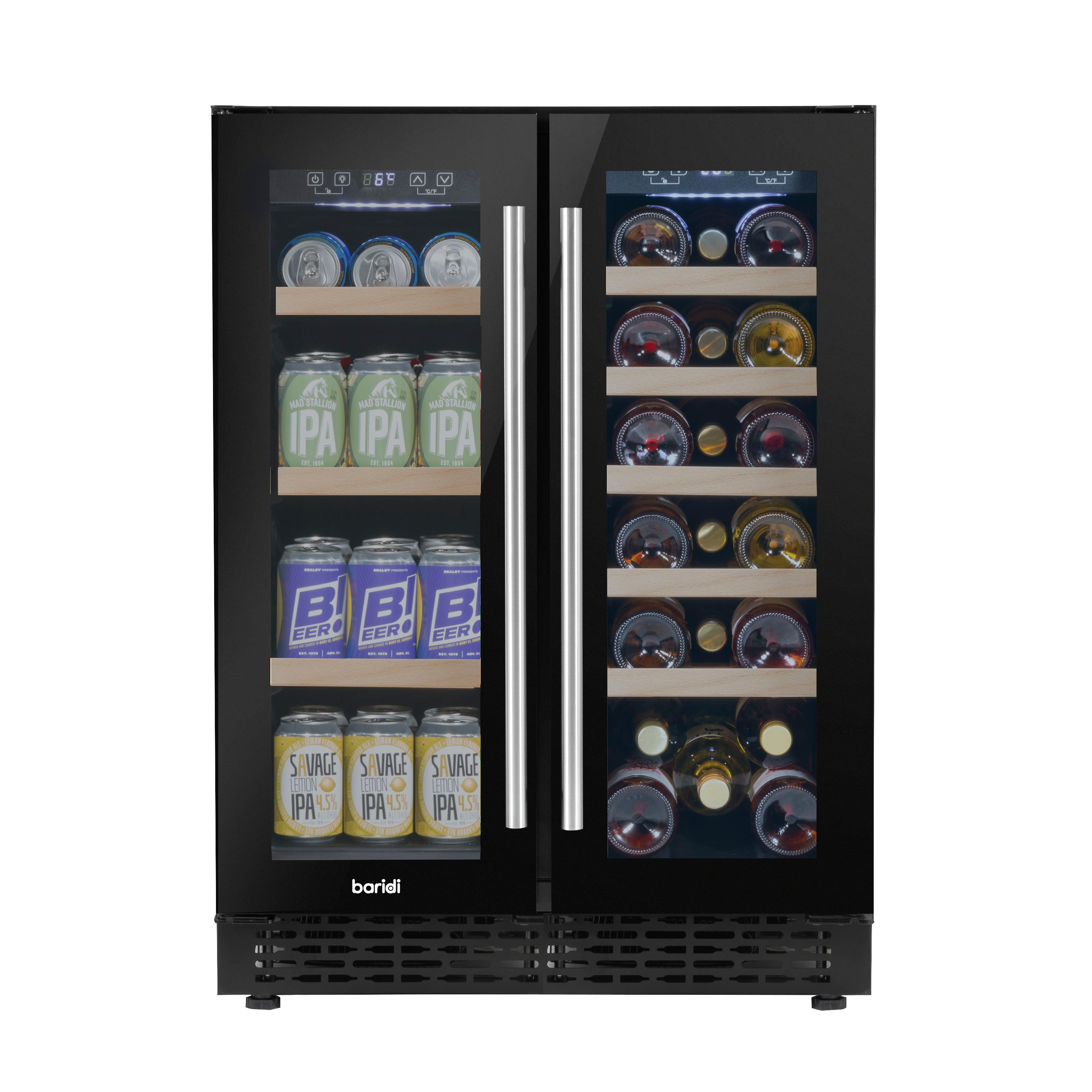 Baridi 40 Bottle Dual Zone Wine Cooler & Beverage Refrigerator - Freestanding or Under Counter for 120 Cans - Perfect for Home Bars, Kitchens & Entertaining Spaces