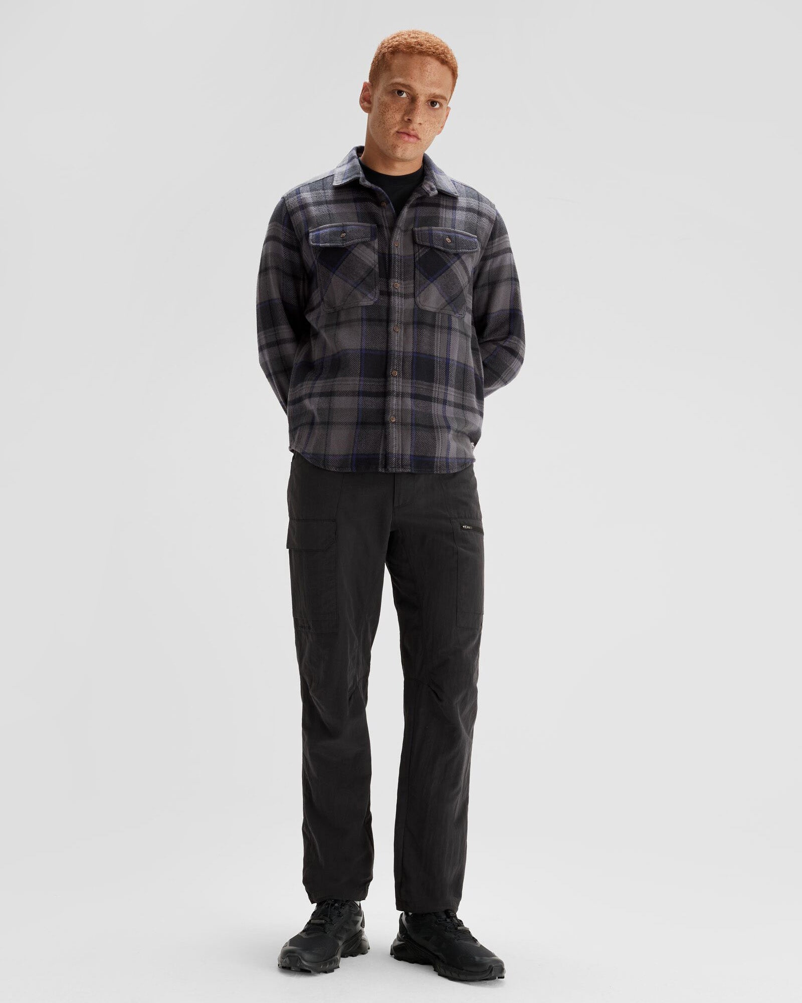 Men's Huntly Long Sleeve Plaid Shirt - Charcoal Checkered Flannel Shirt for Outdoor Camping & Casual Wear