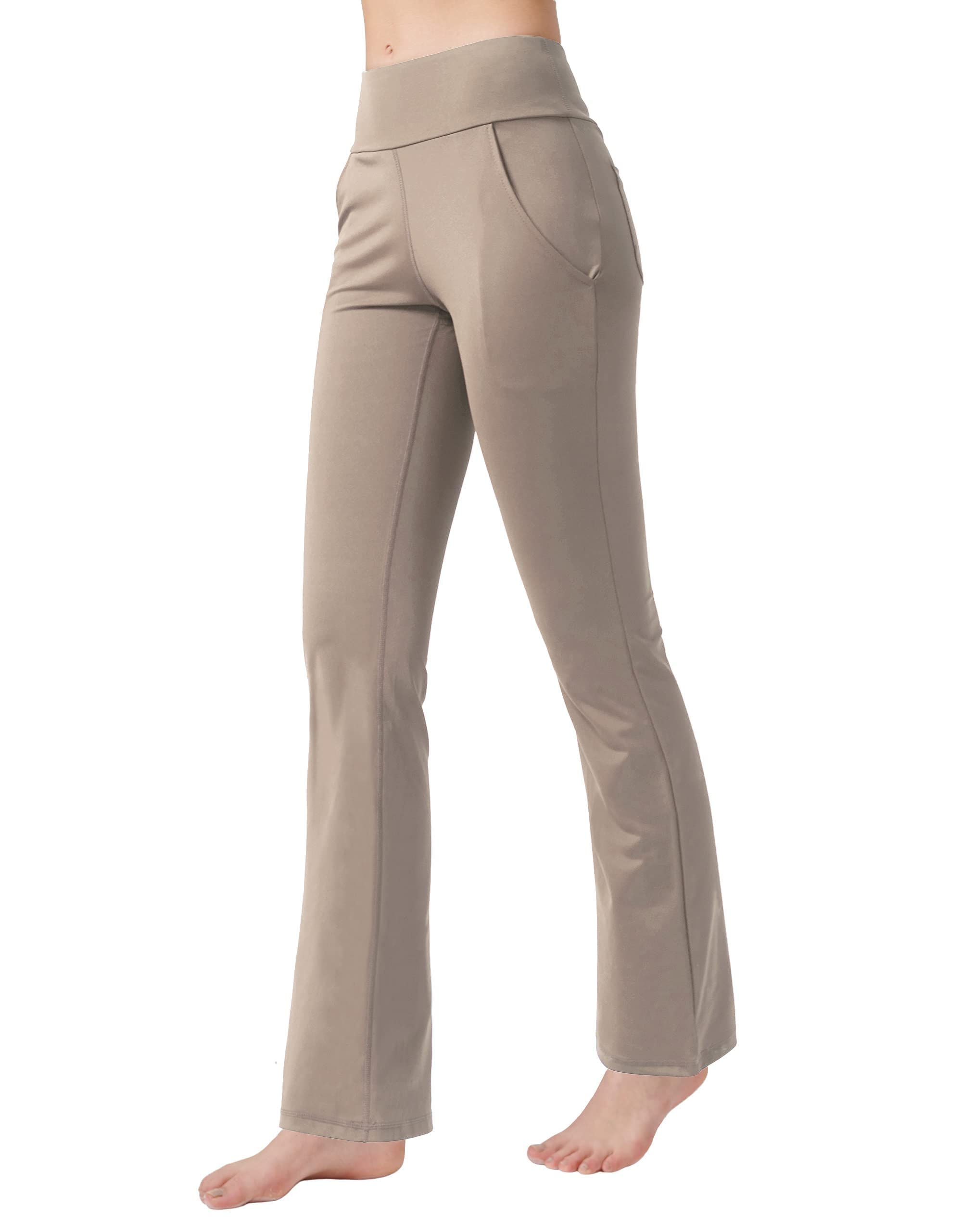 Nuveti Women's High Waisted Bootcut Yoga Pants with 4 Pockets - Tummy Control Workout Pants, Bootleg Work Pants & Dress Pants for Yoga, Gym, Office & Casual Wear