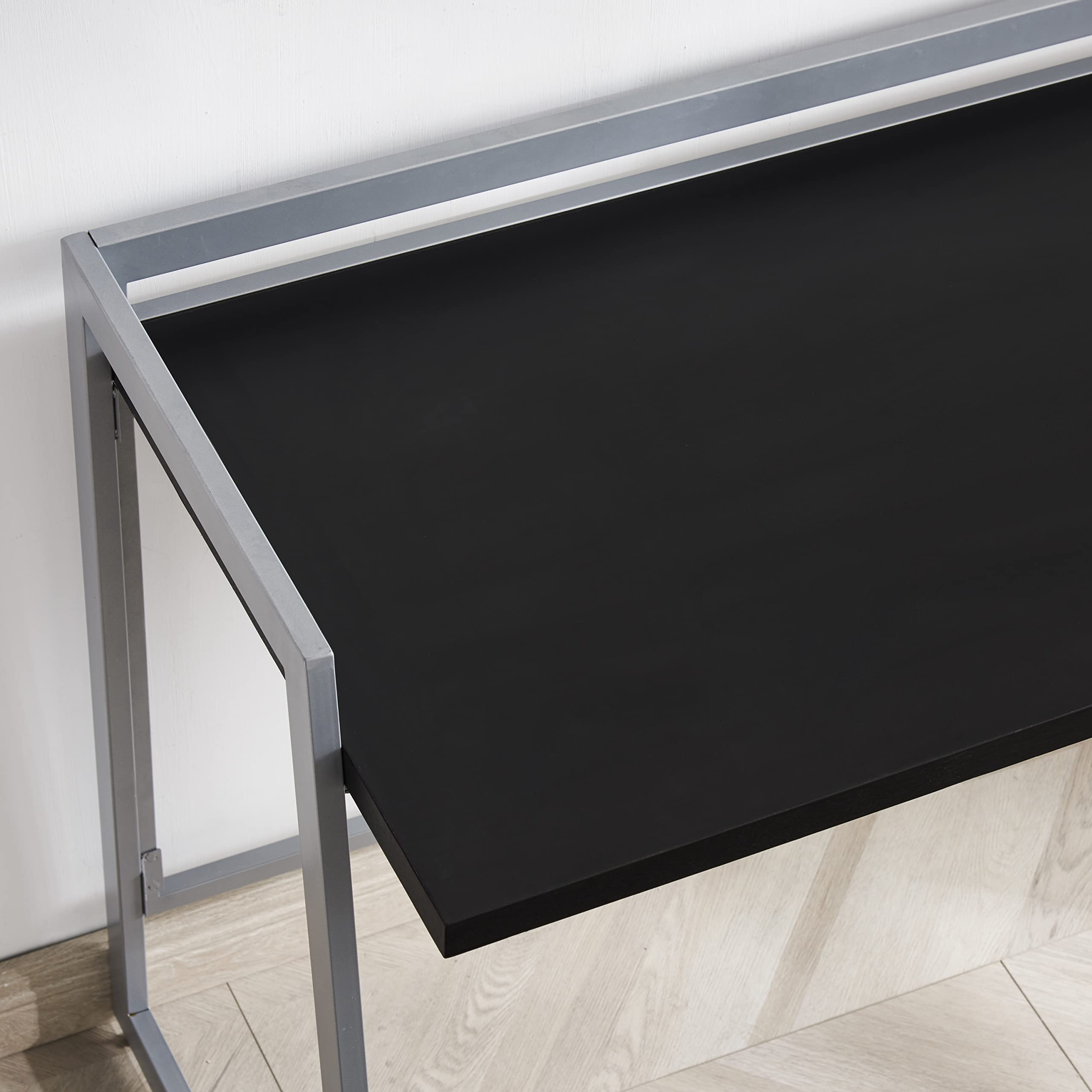 Leick Home 70004-BLKNK Mixed Metal and Wood Desk in Black/Nickel - Stylish Modern Office & Study Desk for Home Office, Workspace, and Dorm Room