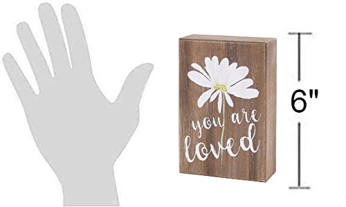 You Are Loved Daisy Wooden Box Sign - Farmhouse Wall Decor for Kitchen, Office, Bedroom, Bathroom & Coffee Bar - Rustic Home Accessories for Shelf Display & Gift Giving