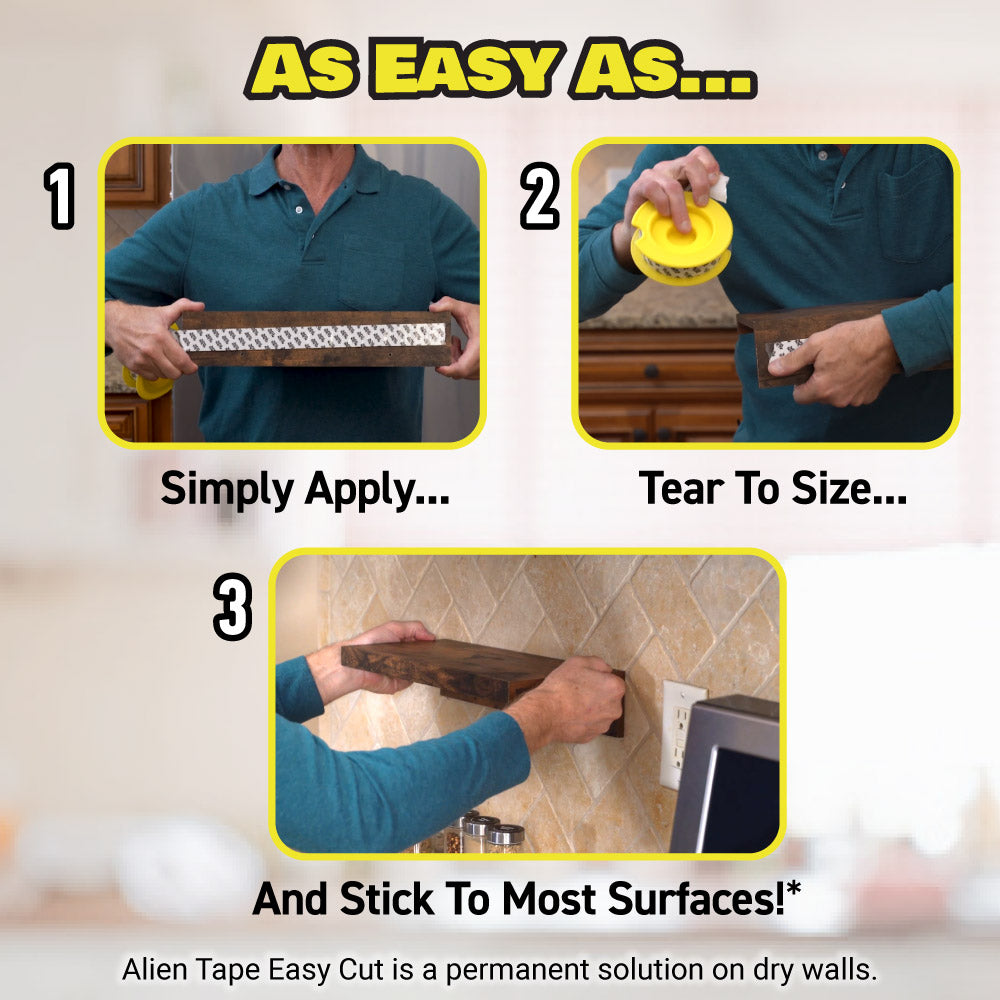 Alien Tape Non Adhesive Reusable Double Sided Tape - 3M Strong Hold, Washable & Residue-Free (3 Pack) - Perfect for Hanging Photos, Decor, and Organizing Without Damage