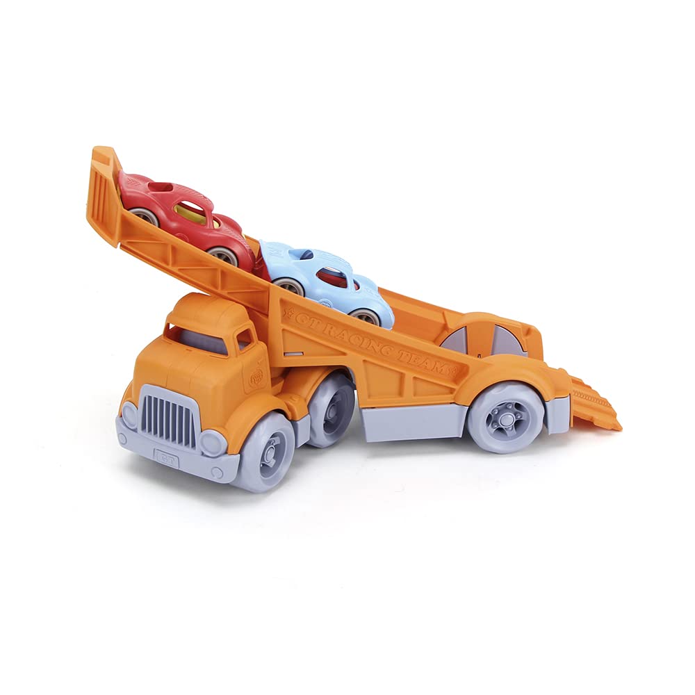 Green Toys Racing Truck with 2 Racers - Eco-Friendly Toy Car Set for Kids | Durable Recycled Plastic Vehicles for Indoor & Outdoor Play | Perfect Birthday Gift for Toddlers and Preschoolers
