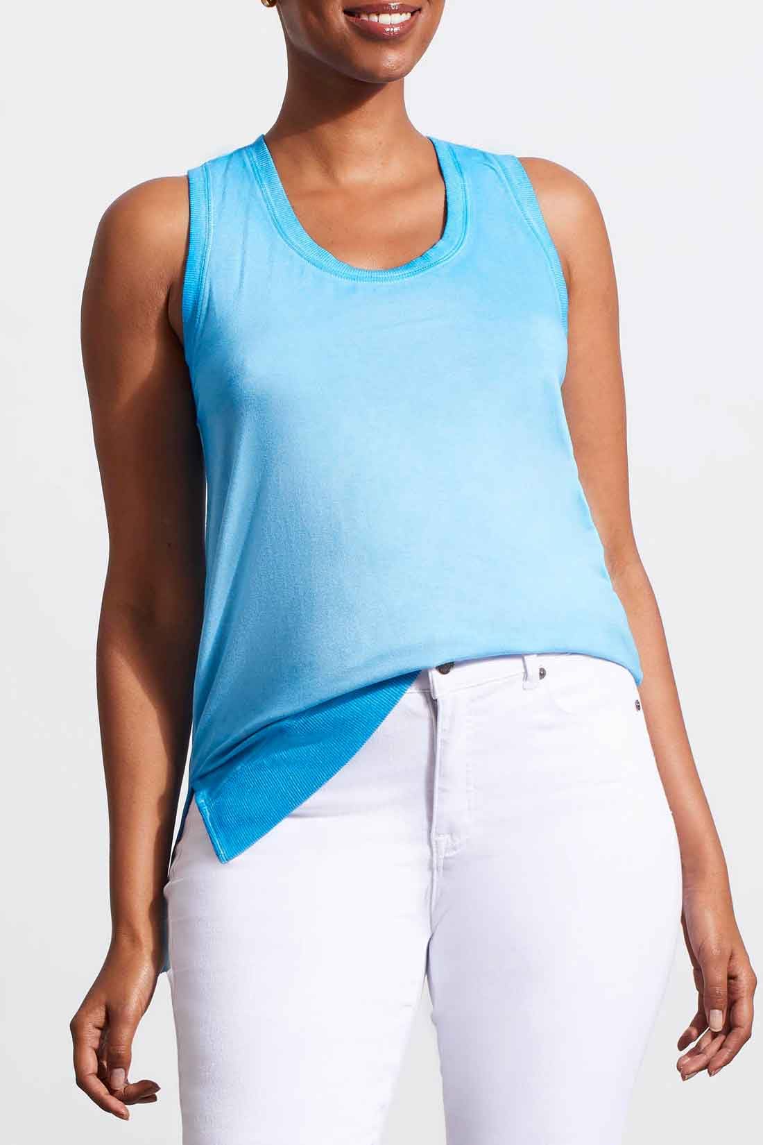 Tribal Print Women's High Low Tank Top - Distressed Wash Effect for Casual Wear & Summer Outfits