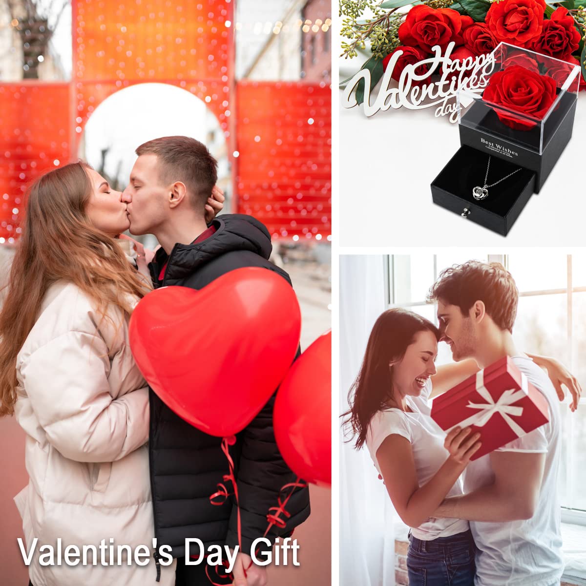 Eternal Rose Gift Box for Women - Handmade Rose Flower Necklace for Mom, Wife, Anniversary, Birthday, Wedding & Christmas - Romantic Home Decor & Jewelry Present for Her - Perfect for Valentine's Day, Mother's Day & Special Occasions