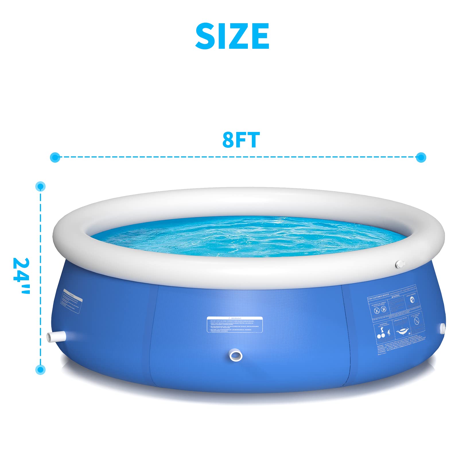 8ft x 25in Inflatable Above Ground Swimming Pool for Kids & Adults - Round Top Ring Wading Pool for Backyard, Garden Summer Fun - Perfect for Family Gatherings, Birthday Parties and Outdoor Relaxation
