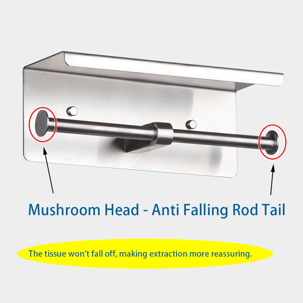Double Toilet Paper Holder with Phone Shelf - Stainless Steel Wall Mounted Tissue Dispenser - Dual Roll Bathroom Organizer - SUS304 Commercial Grade - Perfect for Home, Office & Public Restrooms (Silver)