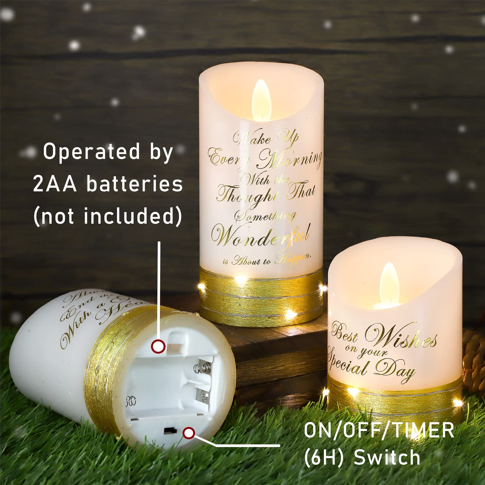 Golden LED Flameless Candles with Remote - Flickering Prayer Lights for Bedroom Decor