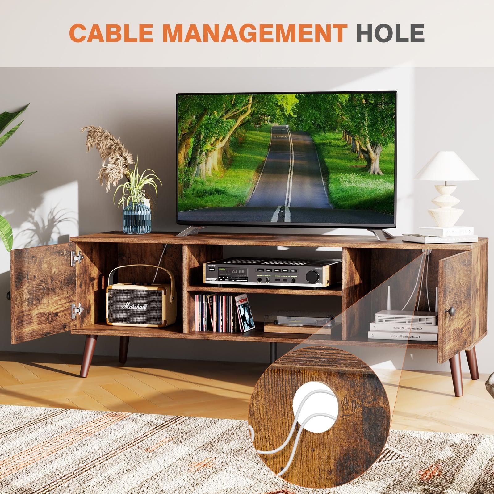 60 Inch TV Stand with Adjustable Shelves & 2 Storage Cabinets - Brown Media Console for Living Room & Bedroom - Perfect for Home Theater Setup & Entertainment Centers