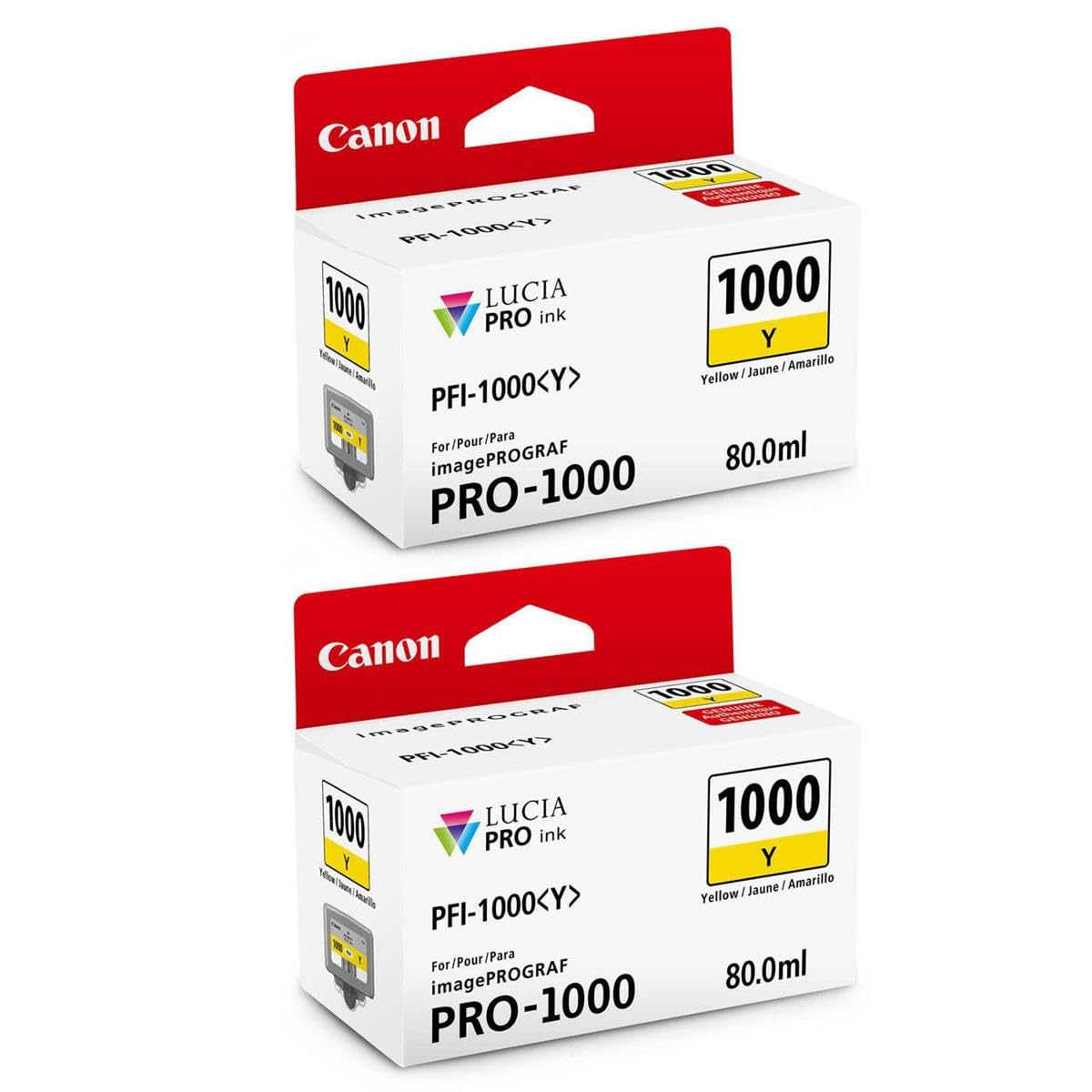 Canon PFI-1000Y Yellow Lucia PRO Ink Cartridge 2-Pack - Compatible with imagePROGRAF PRO-1000 Printer - High-Quality Photo Printing for Professional Photographers & Artists