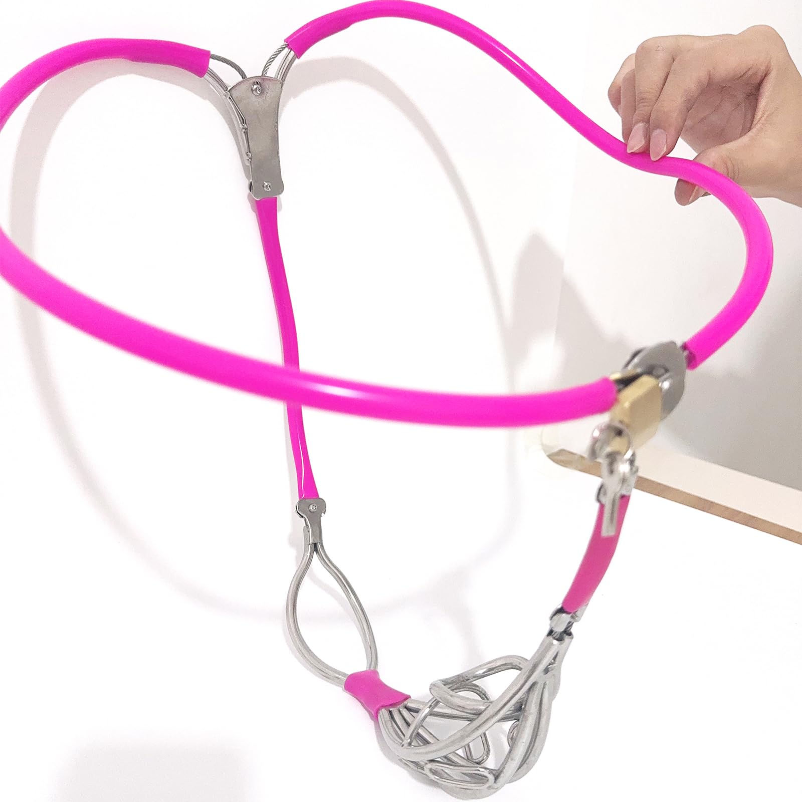 Stainless Steel Male Chastity Belt Cage - Adjustable Hollow Bondage Underwear with Hole for BDSM & Lock Play (Pink, 60-90cm) | Discreet Wear Under Clothes for Everyday Use & Adult Play