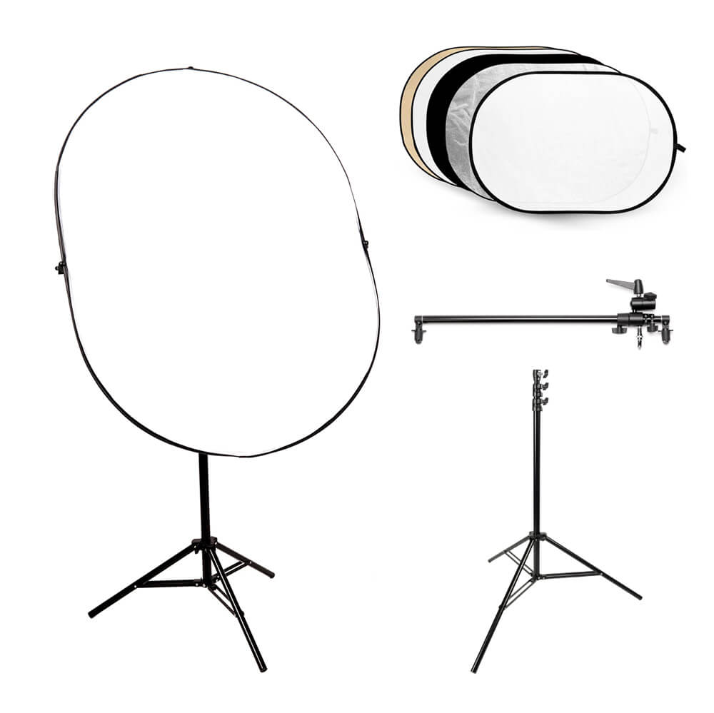 5-in-1 Collapsible Reflector Board with Stand Kit - 80x120cm Photography Light Reflector for Studio, Portrait & Product Photography - Perfect for YouTube, TikTok & Professional Photo Shoots