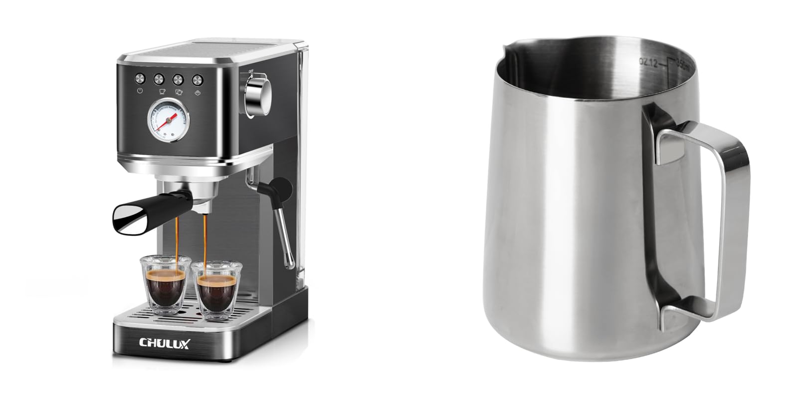 CHULUX Compact Espresso Machine with 12oz Stainless Steel Milk Pitcher - Perfect for Home Baristas & Small Coffee Shops
