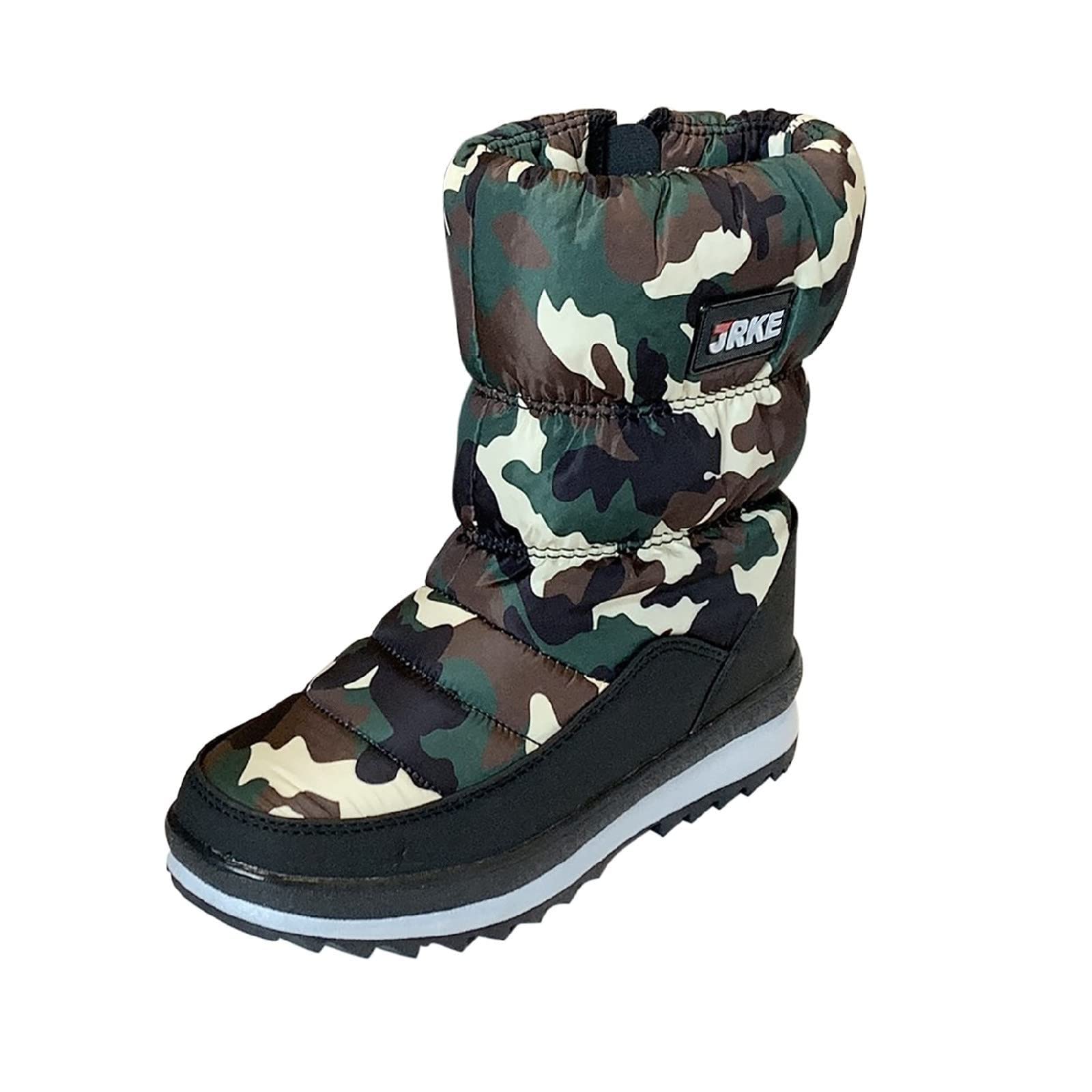 Women's Winter Mid Calf Boots - Waterproof PU Upper, Warm Lined Snow Boots with Side Zipper, Round Toe & Thick Heel - Solid Color & Camouflage Options - Perfect for Walking, Hiking & Cold Weather Fashion