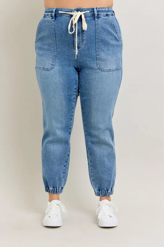 Judy Blue High Waist Stretch Denim Jogger Pants for Women - Comfortable Casual & Lounge Wear for Everyday Style