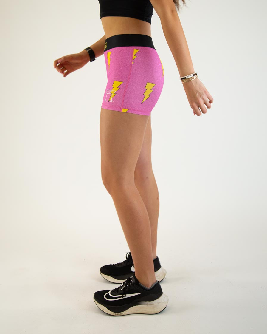 Women's Pink Bolts 3 High-Performance Compression Running Shorts - Moisture-Wicking & Breathable for Workouts, Racing & Gym Training