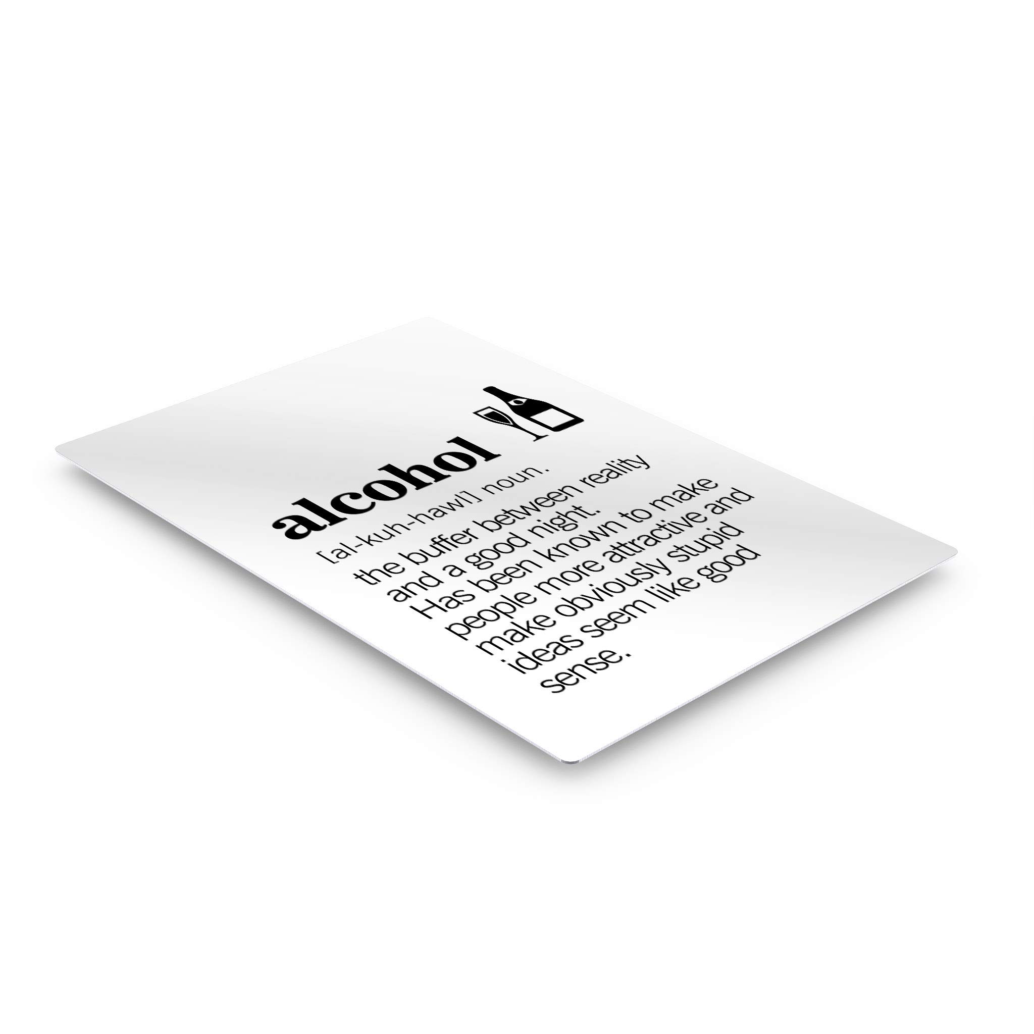 Funny Alcohol Definition Metal Wall Art Print - Smile Art Design Noun Dictionary Quote for Kitchen, Restaurant, Cafe & Dining Room - Modern Farmhouse Decor & Housewarming Gift (40x30, Made in USA) - Perfect for Bars, Man Caves & Home Themed Parties