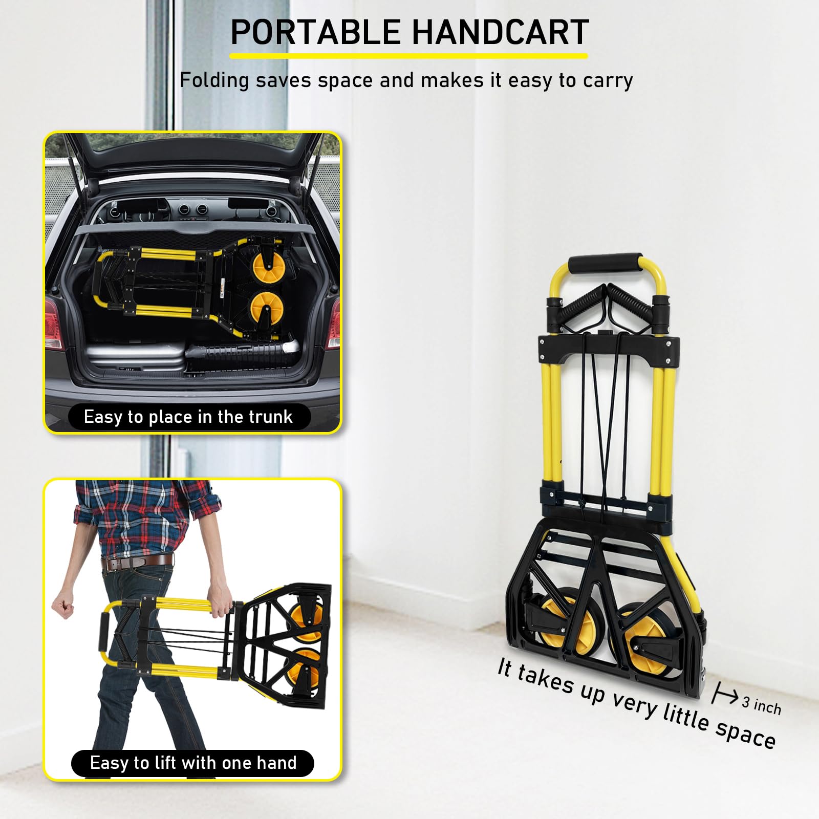 440lbs Capacity Folding Hand Truck & Dolly - Portable Aluminum Luggage Cart with Retractable Handle & Rubber Wheels | Ideal for Travel, Office, Moving, Shopping & Warehouse Transportation