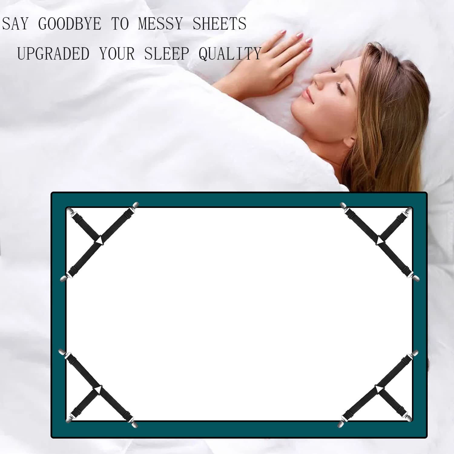 Resdenio 4-Pack Adjustable Elastic Bed Sheet Straps - Secure Fitted Sheets, Sofa Cushions & Mattress Covers - Triangle Suspenders with Strong Grippers for Home, Hotel & RV Use