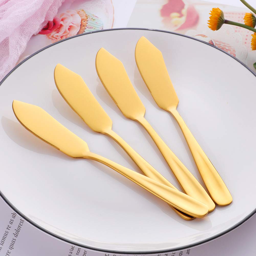 Premium Stainless Steel Cheese & Dessert Knives Set of 6 - Gold Butter Knives for Breakfast, Sandwich Spreader & Slicer - Perfect for Charcuterie Boards, Brunch, and Dinner Parties