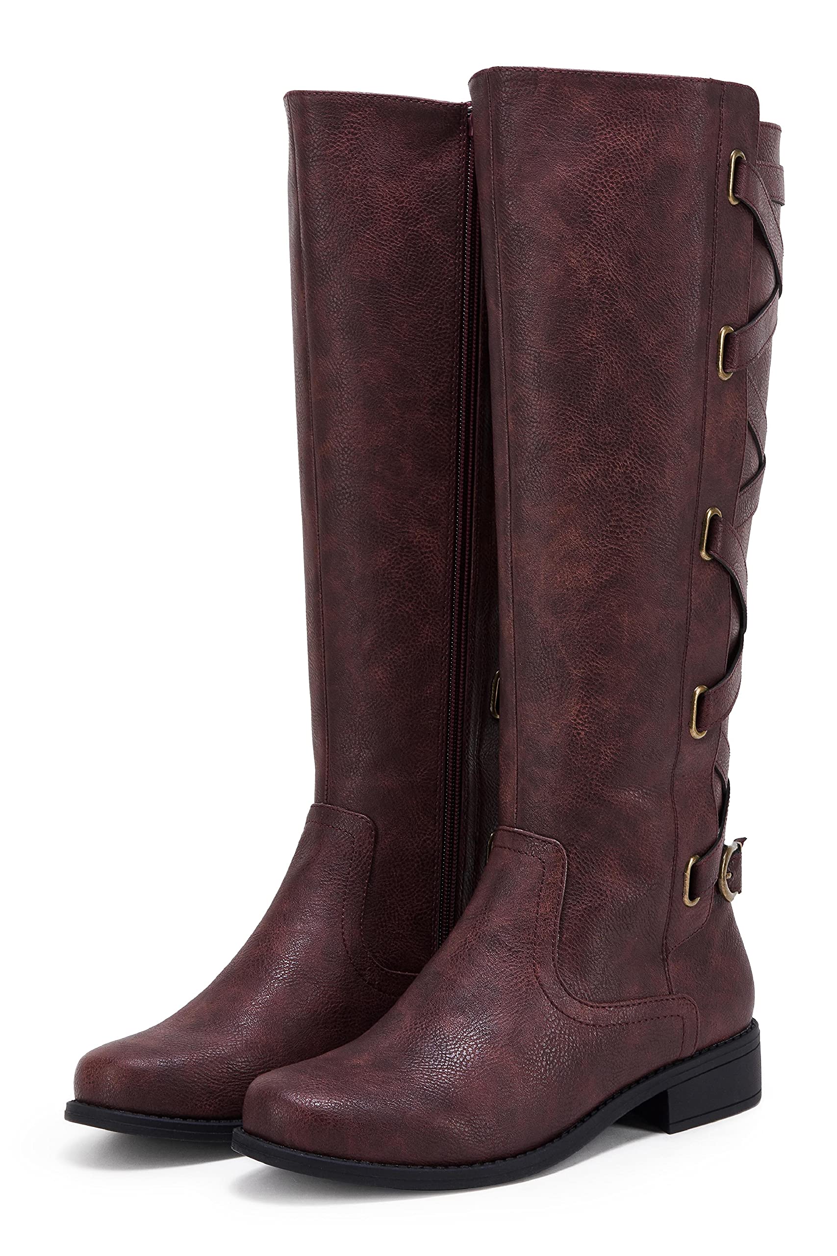 Coutgo Women's Knee High Lace Up Boots - Motorcycle Riding, Combat, Winter Boots with Straps & Low Heel for Casual Wear, Outdoor Adventures & Fashion Outfits