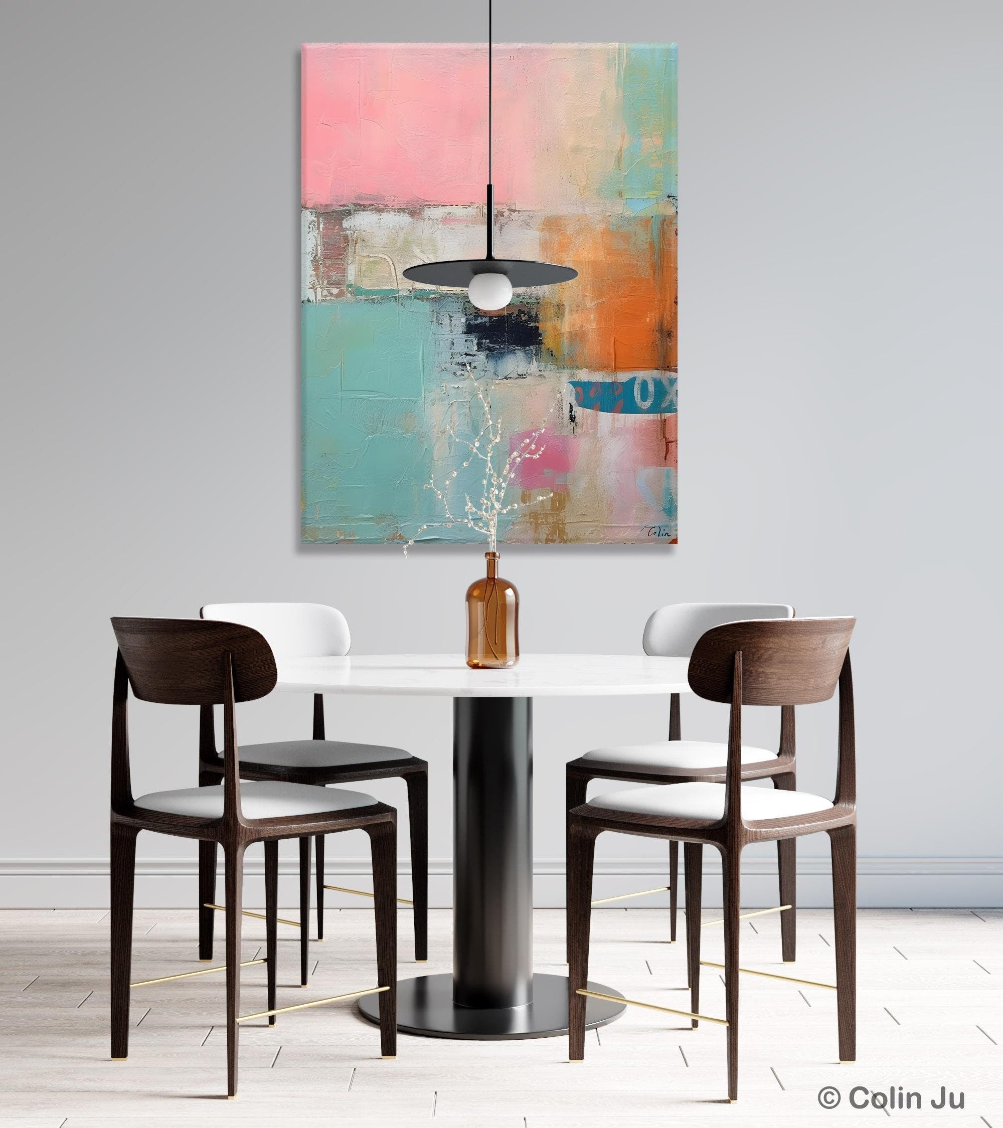 Large Modern Canvas Wall Art for Dining Room - Handmade Acrylic Abstract Painting - Contemporary Home Decor for Living Room & Office