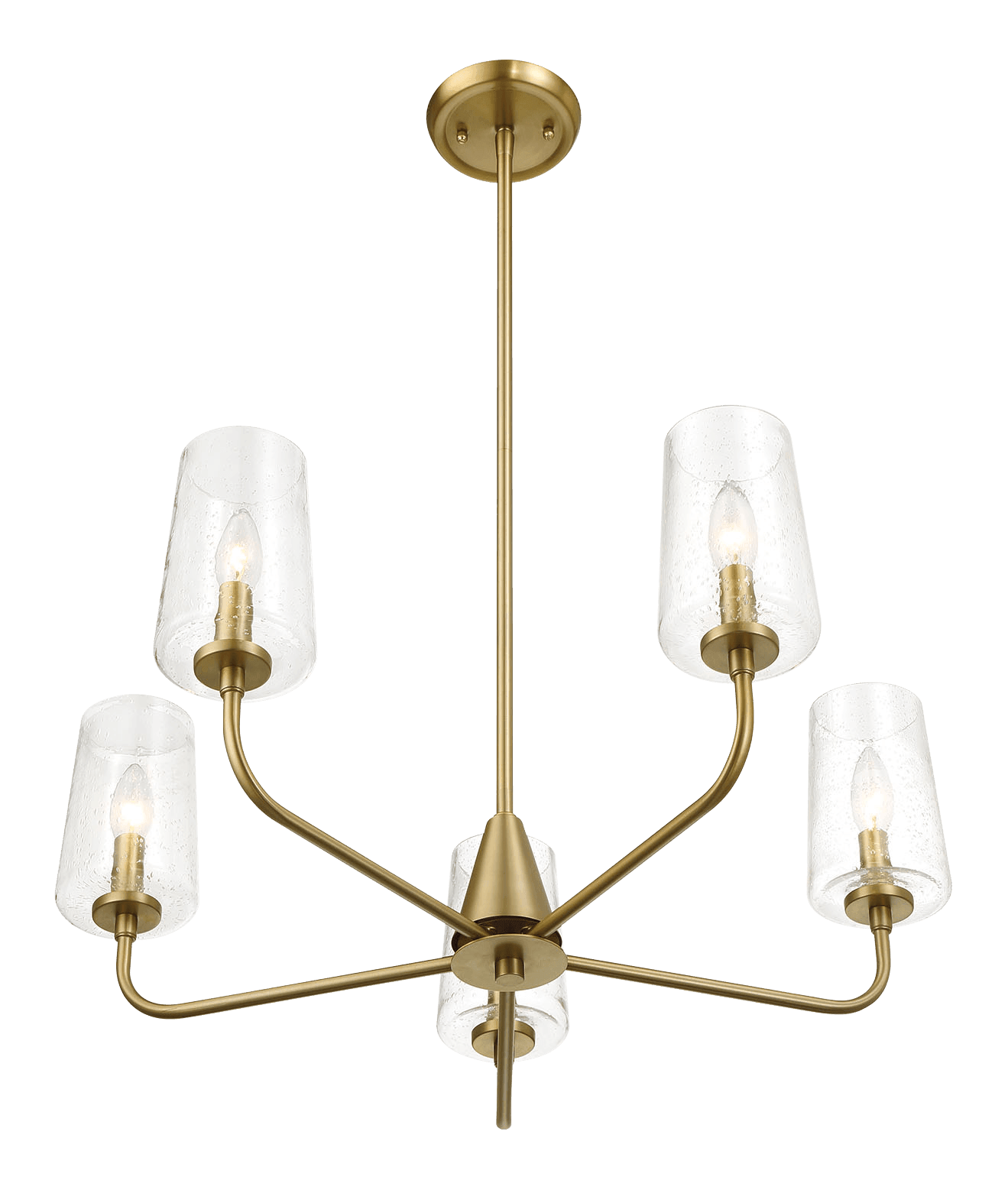 Dazzle 5-Light Chandelier with Clear Seeded Glass & Satin Brass Finish - Elegant Dining Room Lighting for Modern Home Decor