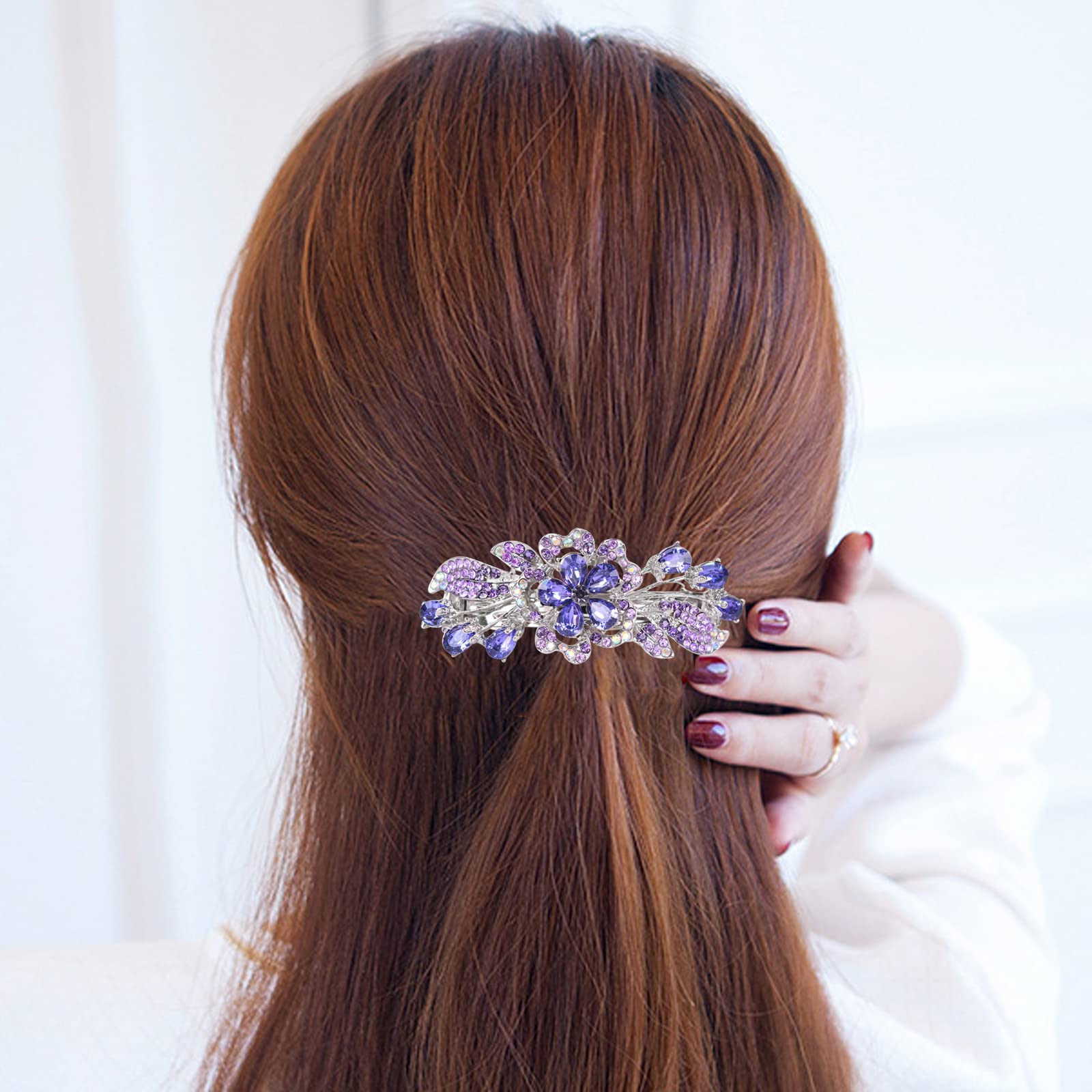 Luxury Rhinestone Flower Hair Barrette - Elegant Purple Hair Clip for Women & Girls | Perfect for Weddings, Parties & Special Occasions