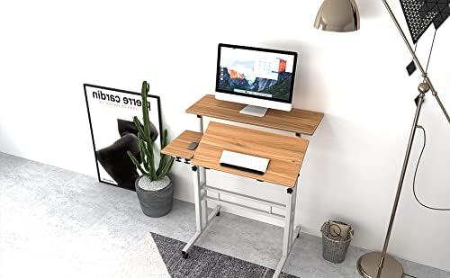 SogesPower Adjustable Laptop Desk for Bed & Sofa - 2-Tier Mobile Computer Stand with Side Table, Oak Finish | Perfect for Home Office, Remote Work & Cozy Workspaces